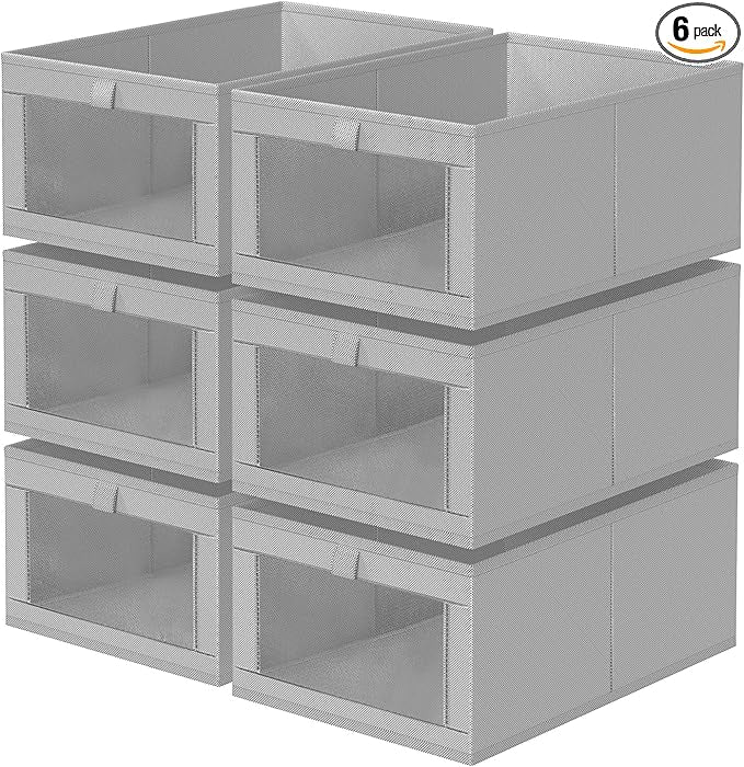 Criusia 6 Pack Linen Closet Organizers and Storage, Large Linen Closet Baskets for Organization, Foldable Storage Containers for Toys, Clothing, Towels, Jeans, Books, Shelves, Grey
