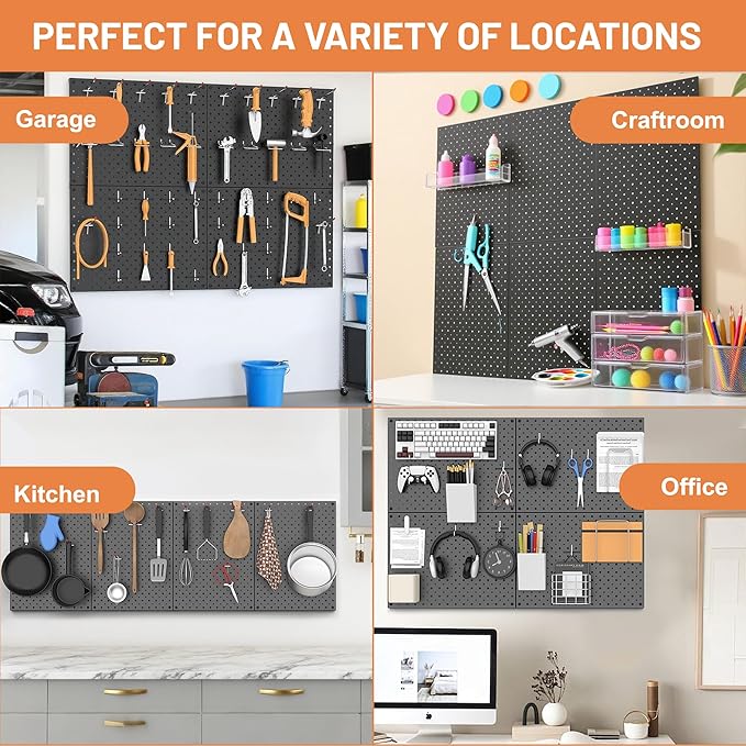 Ultrawall Metal Peg Board Panels with Hooks, Pegboard Wall Tool Organizer for Garage, 74pcs Peg Board with Accessories, 16"X12"