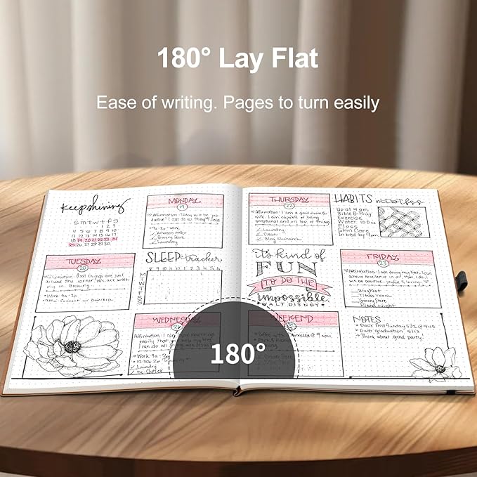 AHGXG Bullet Dotted Journal - 320 Pages Dot Grid Notebook B5 Large Journal, 7.6'' X 10'', 100gsm Thick Dotted Paper, Leather Softcover, with Journal Stencils, Inner Pocket - Yellow