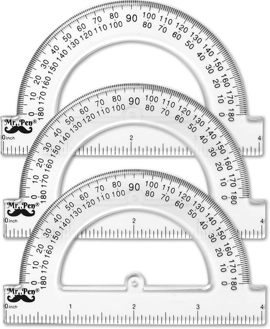 Mr. Pen- Small Protractor, 4 Inch, Pack of 3, Protractor Ruler, Drafting Tools, Math Geometry, School Supplies
