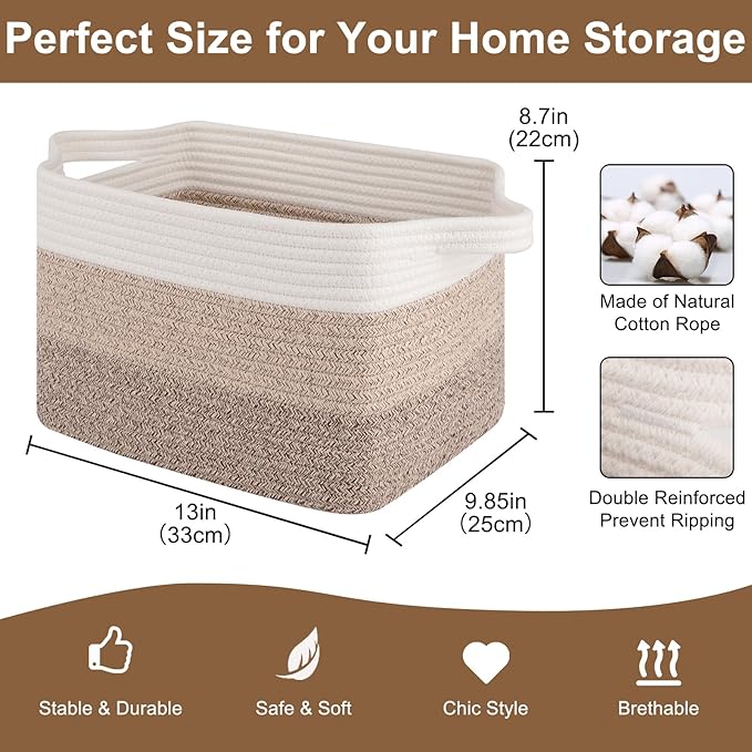 Storage Basket for Organizing, Woven Baskets for Storage, Rectangle Decorative Baskets for Shleves, Closet, Toys, Books, Nursery Organizer Bins - Pack of 3 (Gradient Yellow, 13"x9.85"x8.7")