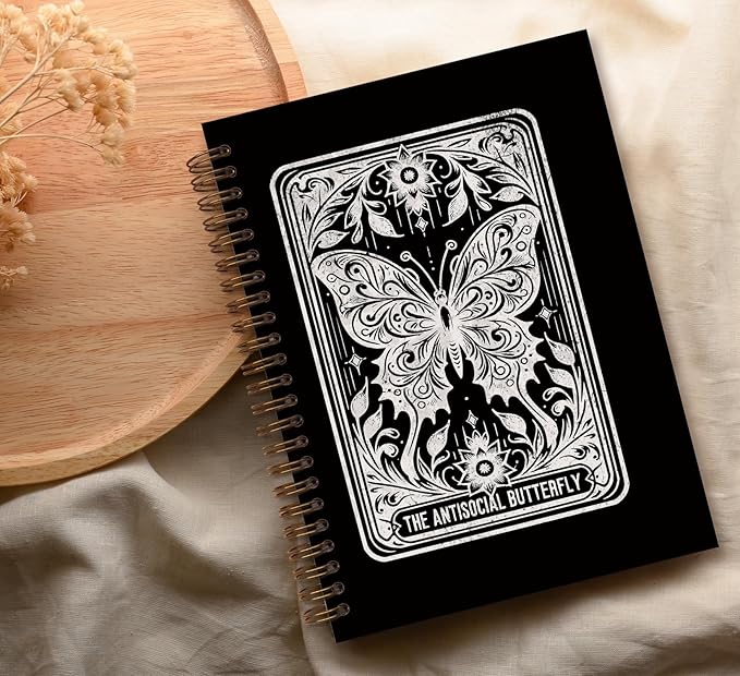 Tarot Gothic Witchy Journal Spiral Notebook,Black Butterfly Celestial Journals for School Office Supplies Teacher,Witchy Gifts Hardcover Spiral Notebook for Teen Girls Women