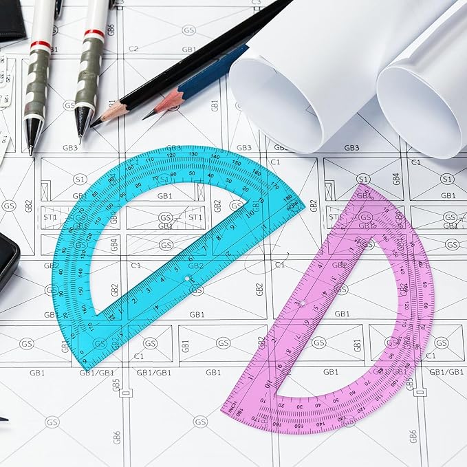 Zonon 100 Pack 6 Inch Plastic Protractor Back to School Protractors 180 Degrees Pink Blue Clear Protractors for Classroom Math Teacher Student Office Supplies, Clear, Pink, Blue