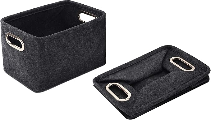 Collapsible Storage Bins Foldable Felt Fabric Storage Basket Organizer Boxes Containers with Handles Metal Handles for Nursery Toys,Kids Room,Clothes,Towels,Magazine