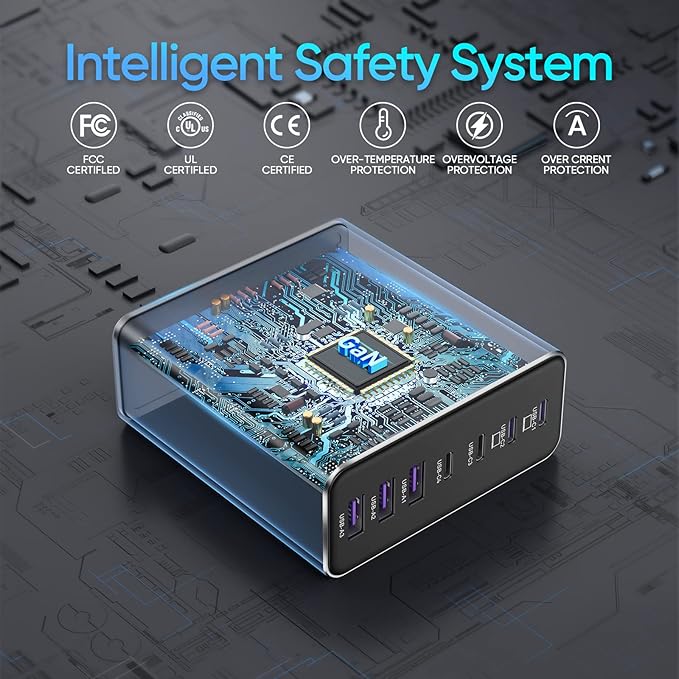 Aluminum Alloy USB C Charger GaN Charger Fast USB C Charging Station 7 Ports 65W Laptop for MacBook Pro/Air/iPad Pro/iPhone (Coal Black)