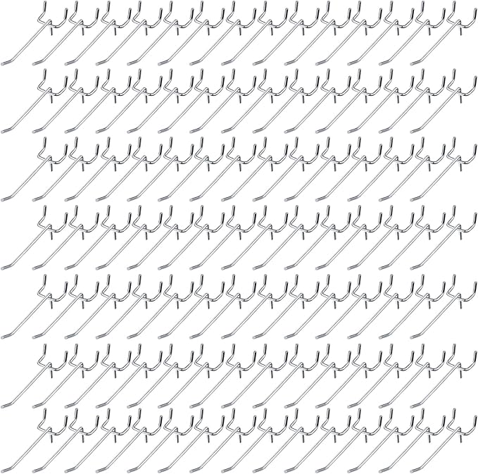 Funrous 100 Pack Peg Board Hooks Stainless Steel Pegboard Hooks Shelving Display Hanging Peg Board Holders for 1/8 and 1/4 Garage Storage Tools Organizer(4 Inch)