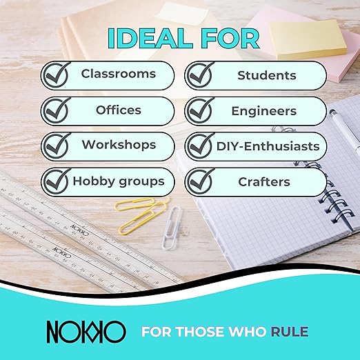 NOKKO Rulers Bulk for Classroom - Pack of 50 - Clear Plastic Ruler 12 Inch / 30 cm - Transparent School Ruler with Inches and Centimeters - Back to School Supplies for Kids, Students and Teachers
