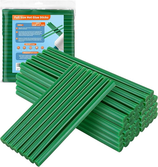 Green hot Glue Sticks Full Size 0.43” Dia x 8” Long, 52 pcs Hot melt Adhesive Glue Sticks, All-Purpose Colored Glue Gun Sticks for Christmas Decoration DIY Crafts Arts School Repair Bonding