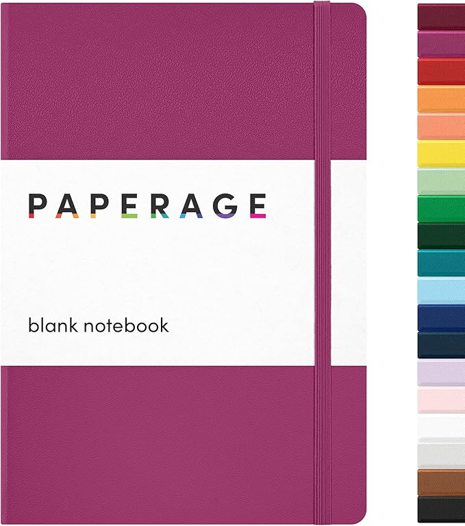 PAPERAGE Blank Journal Notebook, (Raspberry), 160 Pages, Medium 5.6 in x 8 in - 100 GSM Thick Paper – Hardcover Journaling Notebook for Work, School, Note Taking or Sketching