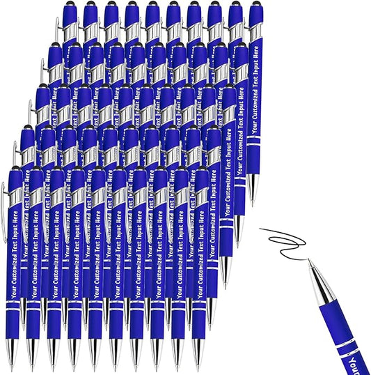 Up to 500 Pcs Personalized Ballpoint Pen Custom Pens Free Engraved Bulk with Name Logo Soft Black Ink Stylus with Touch Metal Office Gift for Anniversaries Graduations Birthdays