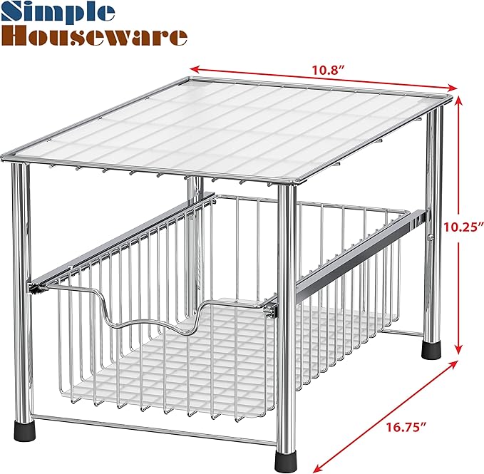 Simple Houseware Chrome Metal Stackable Storage Rack, 16.75 in L x 10.8 in W x 10.25 in H