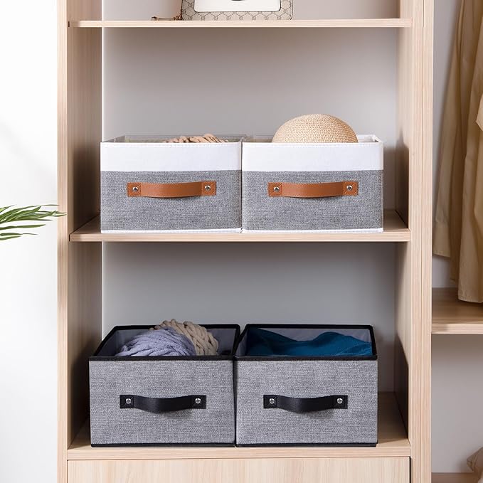 Fabric Storage Boxes, Foldable Storage Baskets with Handles, Cube Organizer Bins for Wardrobe, 18.5 × 11 × 7.9 Inch, Gray, 6-Pack
