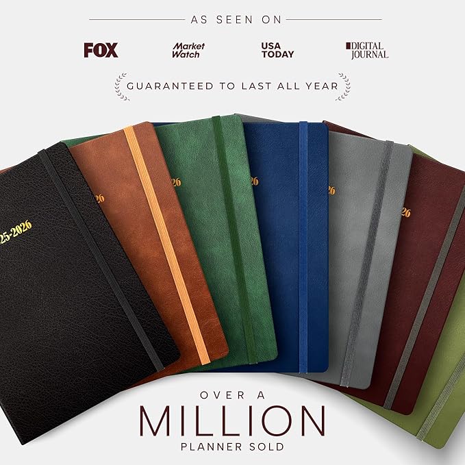 Ensight 2025-2026 HARDCOVER Leather Planner Weekly & Monthly - 6.5x8.5 Inches - Academic Planner Business Personal or Student - Pen Holder, Thick Paper, July 2025 - June 2026 (Red)