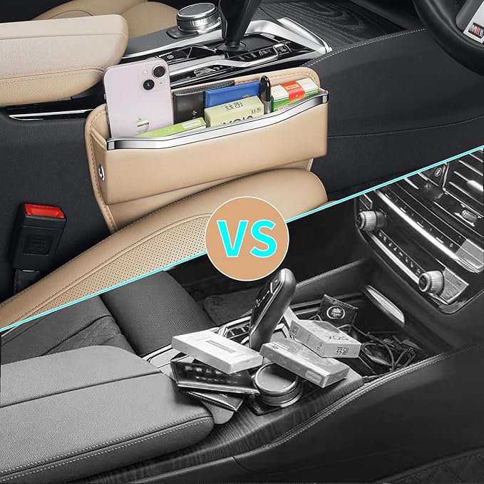 HOLDCY Car Seat Gap Filler Organizer - Leather Console Side Pocket Seat Storage - Stylish and Practical Car Accessories for Cars,SUV,Truck (Beige - 2 Pack)