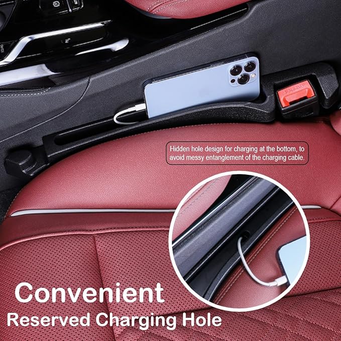 Car Seat Gap Filler 2 Pack, Auto Seat Side Gap Filler Organizer with Storage Slot & Hook, 3 in 1 Carseat Gap Spacer Plug Strip Universal Fit Car SUV Truck Fill The Gap Between Seats & Console, Black