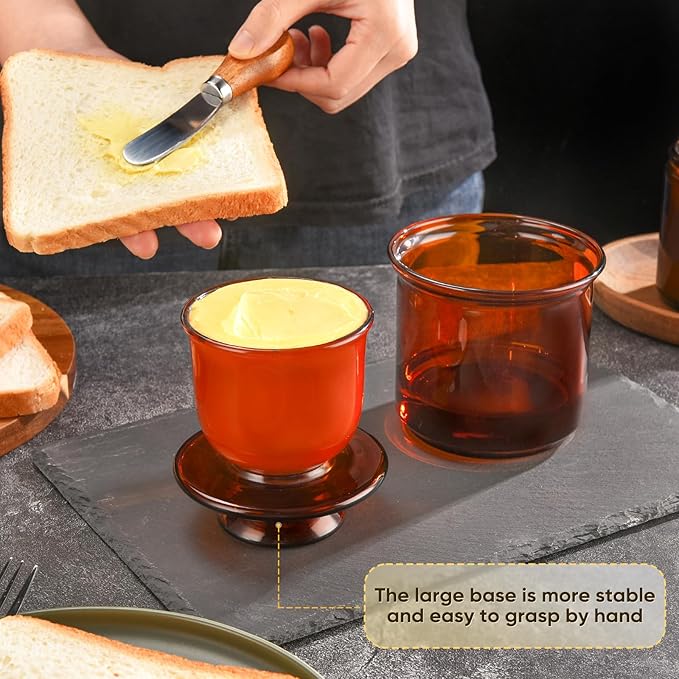 Butter Crock, Elegant Crystal Glass French Butter Dish for Fresh Spreadable Butter, Butter Keeper, Glass Butter Keeper to Leave On Counter,Amber