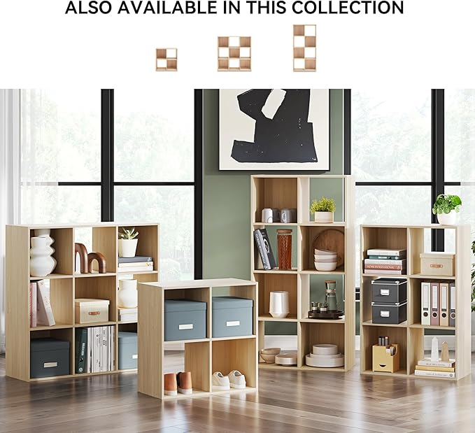 Signature Design by Ashley Piperton 3-Tier Floor Standing 6 Cube Organizer for Living Room, Wood, Works with 10.5" W x 10.5" D x 11" H Storage Bin (Sold Separately), Light Brown
