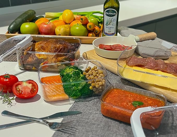 Felli Duo Loc Tritan Containers for Reheating Microwave Safe Box, Airtight Food Storage for Fridge Freezer, On The Go Lunch Container for Adults for Weekly Meal Plan Picnic Travel (6pk)