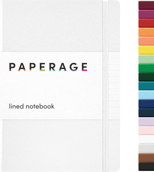 PAPERAGE Lined Journal Notebook, (White), 160 Pages, Medium 5.6 in x 8 in - 100 GSM Thick Paper – Hardcover Journaling Notebook for Work, School & Note Taking