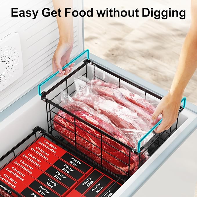 iSPECLE Freezer Organizer - 6 Pack Large Freezer Organizer Bins for 5 to 7 Cu.Ft Chest Freezer, Stackable Easy Access Food No More Digging, Sturdy Metal Wire Basket Not Scratch Bottom, Black