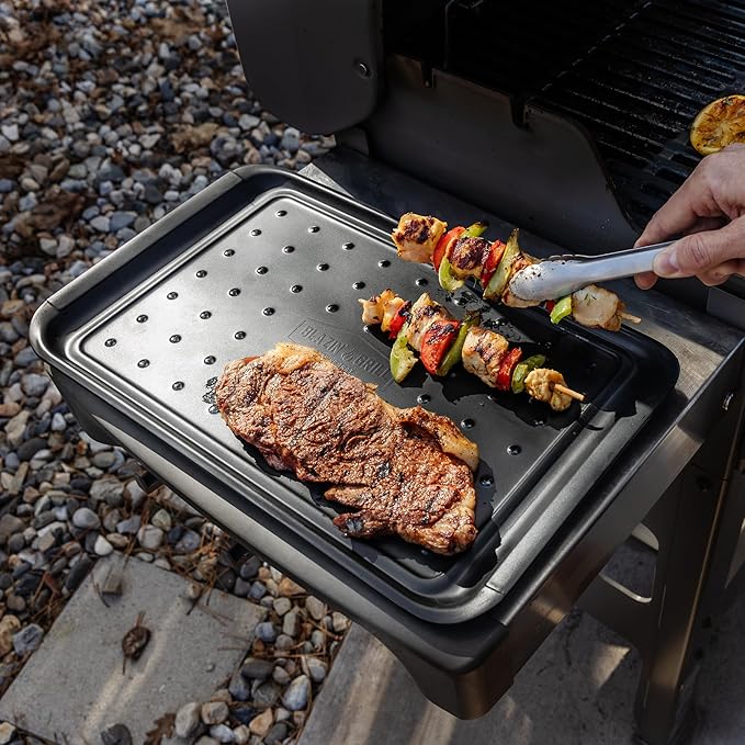 BLAZIN' GRILL Prep and Serving Trays | Set of 3 Stackable, Melamine Trays with Bamboo Cutting Board | Trays for Marinating, Serving & Chopping | Serving Platter for Plating Food & BBQ Prep Tub |