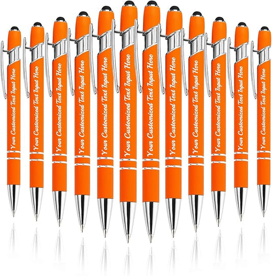Personalized Ballpoint Pen 12pcs, Custom Pens Free Engraved Bulk with Name Logo, Soft Black Ink Stylus with Touch Metal Office, Gift for Anniversaries, Graduations, Birthdays