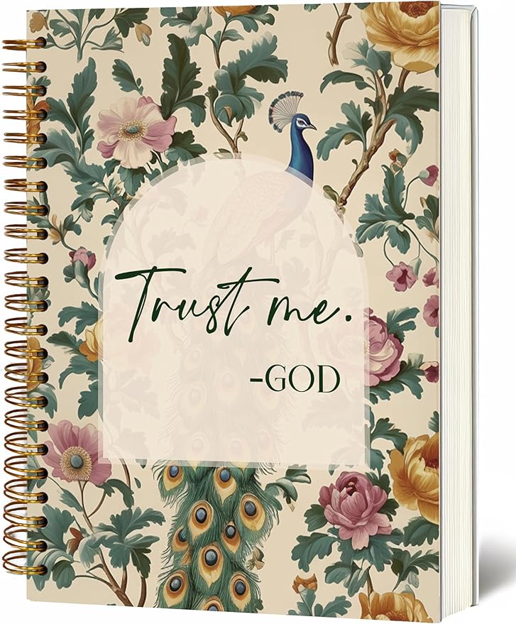 Bible Notebook, A5 Spiral Christian Journal with Floral Pink Butterfly Notebook, Trust Me God, Inspirational Notebooks for Women, Bible Study, Gift for Birthday Christmas