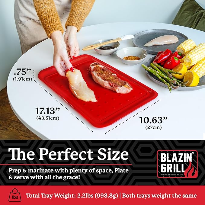 BLAZIN' GRILL Prep and Serve Trays | Set of 2 Stackable, Melamine Trays | Serving Tray & Marinating Tray | Serving Platter for Plating Food & BBQ Prep Tub for Marinating Meats | Grill Accessories |