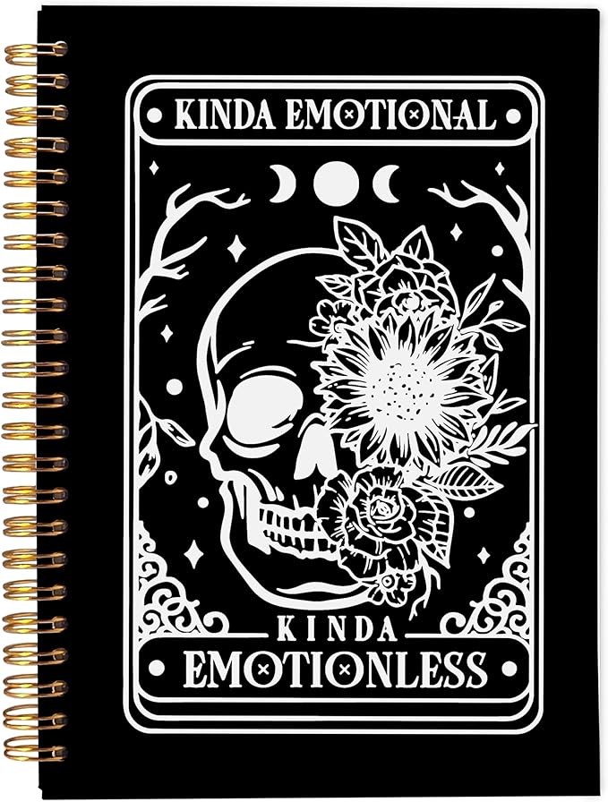 Floral Skull Notebook, Goth Gothic Notebook Journal, Witchy Journal, Goth Office Supplies, Spiral Notebook 5.5x8.3, Kinda Emotion Kinds Emotionless