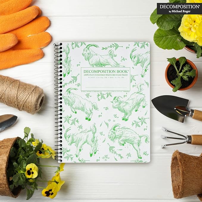 Decomposition Goatbook College Ruled Spiral Notebooks – 9.75 x 7.5 Journal with 160 Lined Pages – Notebooks for School Supplies, Home & Office – 100% Recycled Paper – Made in USA
