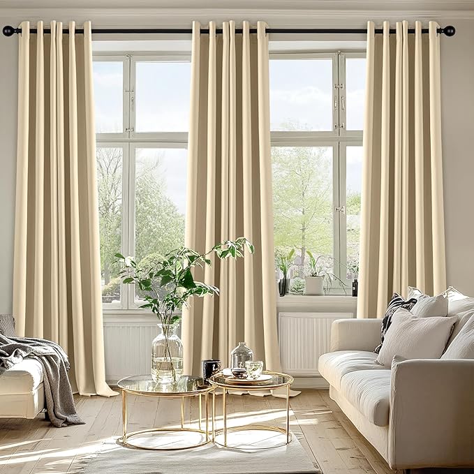 MIULEE Cream Beige Blackout Curtains for Bedroom Living Room 90 Inches Long 2 panels, Thermal Insulated Room Darkening Drapes Solid Grommet Top Noise Reducing Light Blocking Window Curtains 40x90 Inch