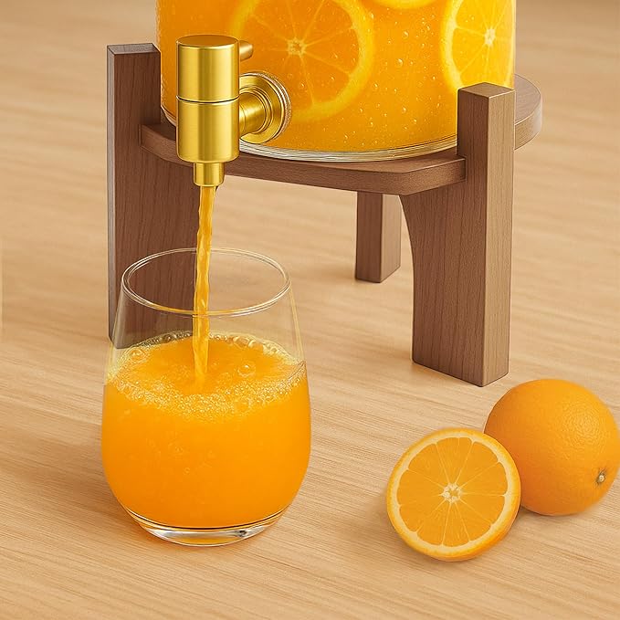 Glass Drink Dispenser,1.5 Gallon Beverage Dispenser with Stand,Lemonade Dispenser with Stainless Steel Faucet,Drink Dispensers for Parties, Bars and Home (Round Stand)