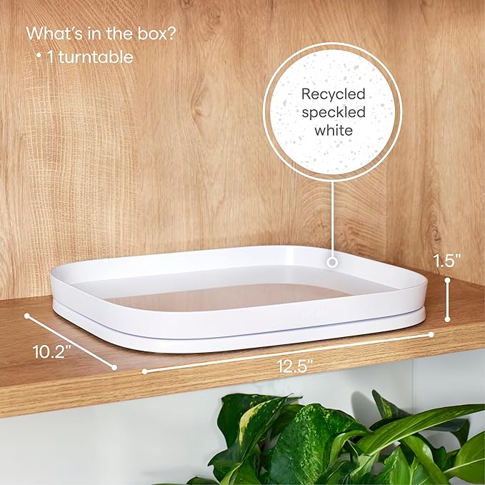 YouCopia MagicTrack Rectangle Lazy Susan Turntable: Kitchen & Bathroom Pantry, Cabinet & Countertop Storage Organizer with 360° Spin, Non-Slip, White Speckled BPA-Free