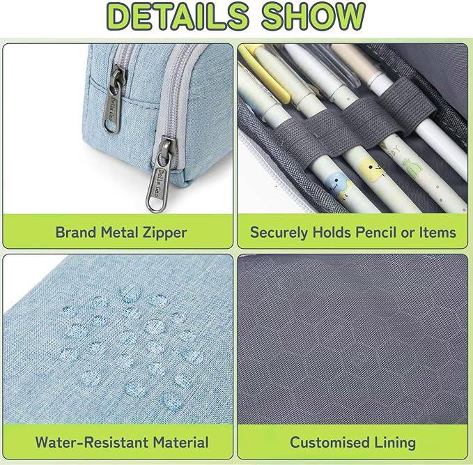 Della Gao Pencil Case Large Capacity Pencil Pouch for Adults (Light Blue)