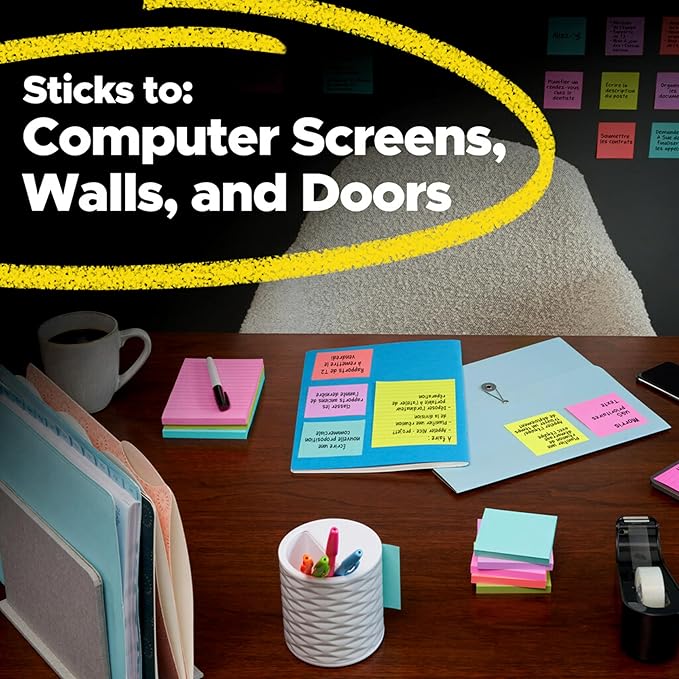 Post-it Super Sticky Notes Teacher Pack, Assorted Colors, 3 in. x 3 in., 15 Pads/Pack, 45 Sheets/Pad (654-15SSBTS-SR)