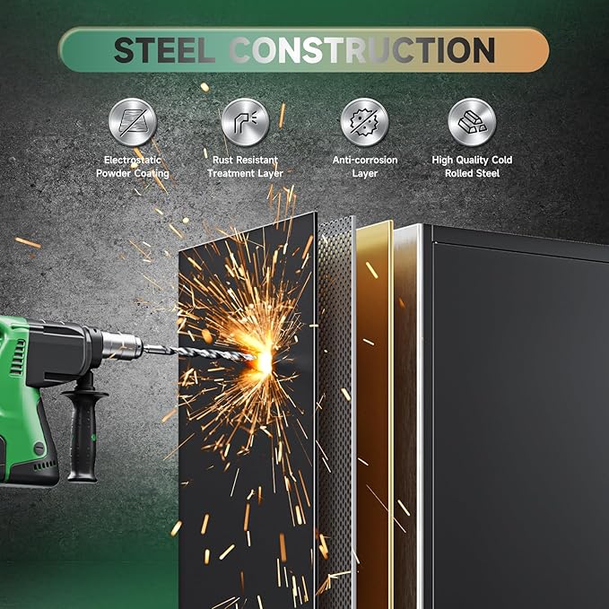 Letaya Metal Garage Storage Cabinets with Lock-72 Tall Tool Organizer Steel Lockers, 5 Adjustable Layers Shelves for Home,Office,Warehouse,Garage,(Black-72“)