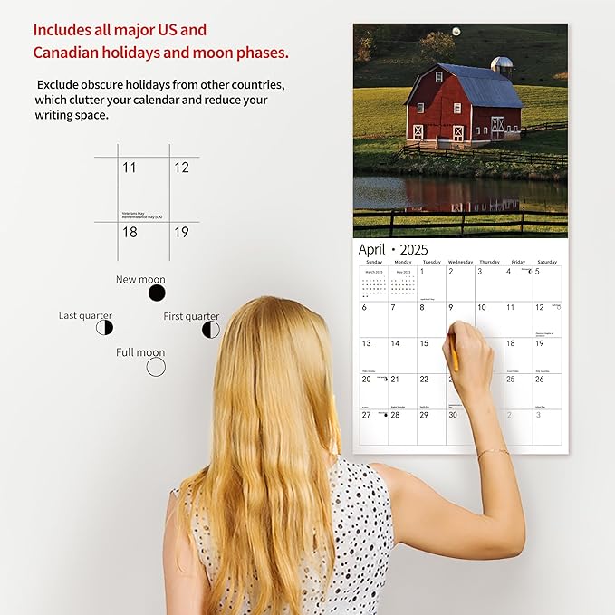 2025 Wall Calendar,Calendar 2025, January 2025 - December 2025, Wall Calendar Barns, 12" x 24" Opened,Full Page Months Thick & Sturdy Paper for Calendar Organizing & Planning