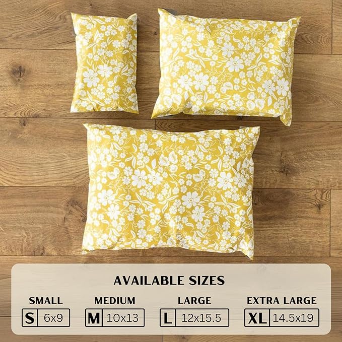 Poly Mailers 6x9 Inch 100 Pack Small Shipping Bags Strong Thick Mailing Envelopes | Self Sealing Adhesive | Waterproof & Tear Resistant | Small Business Packaging for Clothing - Floral Mustard Yellow
