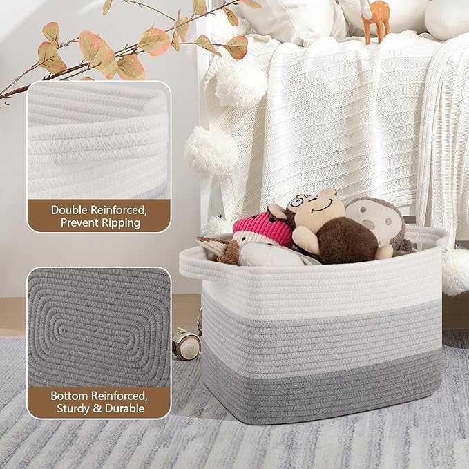 Storage Basket for Organizing, Woven Baskets for Storage, Rectangle Decorative Baskets for Shleves, Closet, Toys, Books, Nursery Organizer Bins - Pack of 3 (Gradient Gray, 13"x9.85"x8.7")