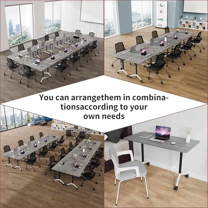 Conference Room Table with Flip-Top Design for Dynamic Meetings, Business Table Computer Desk with Heavy-Duty Frame,Foldable Seminar Meeting Tables for Home Office (6, B, 47.2IN)
