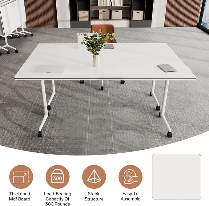 Conference Table, Folding Conference Tables for 2-20 People, Modern Conference Room Table with Wheels, Super Sturdy Large Rectangle Mobile Meeting Seminar Tables for Office (2PCS 47.2in)