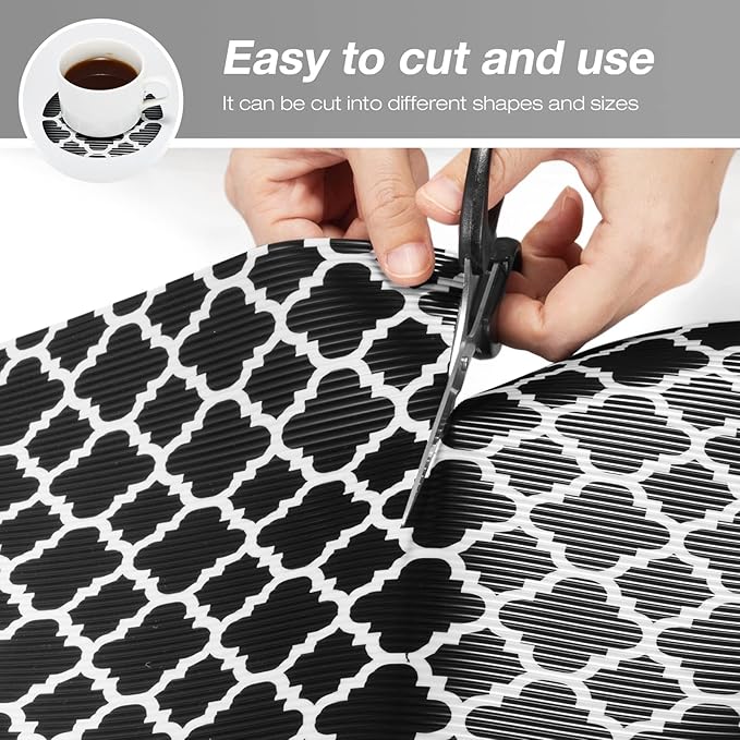 Glotoch Shelf Liners for Kitchen Cabinets 17.5” x 30 ft, Non Slip Drawer Liner, Waterproof Cabinet Liner for Wire/Pantry/Closet/Dresser-Non Adhesive, Heavy Duty, Quatrefoil, Black&White