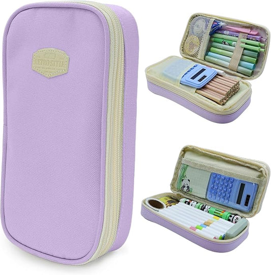 Large Capacity Pencil Case - Durable Zipper Aesthetic Pen Pouch, Big Storage Organizer for School, Office & Travel - Waterproof & Multi-Use (Purple)