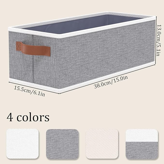 OUTBROS Storage Baskets, Foldable Bins for Shelves, Fabric Boxes With Handles, Wardrobe Organiser, For Bedrooms, Living Rooms, Grey, 15 x 6.1 x 5.1 inch, 3-Pack