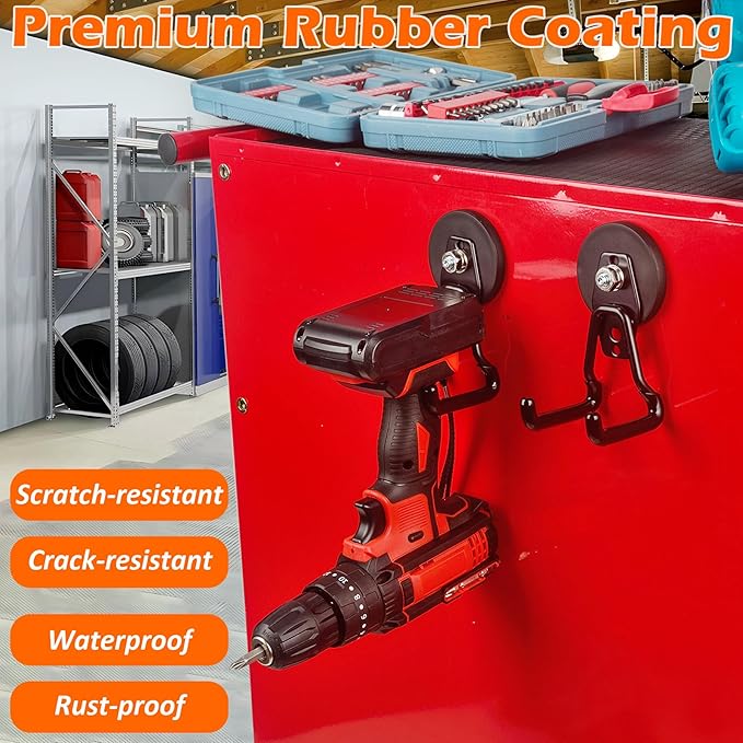 MUTUACTOR New Upgraded Strong Magnetic Hooks,2-Pack Unique Heavy Duty Magnetic Hook for Hanging,20lbs Anti-Scratch Magnet Storage Hook for Storing Cordless Impact Drivers Trailer Cord Garage Tools