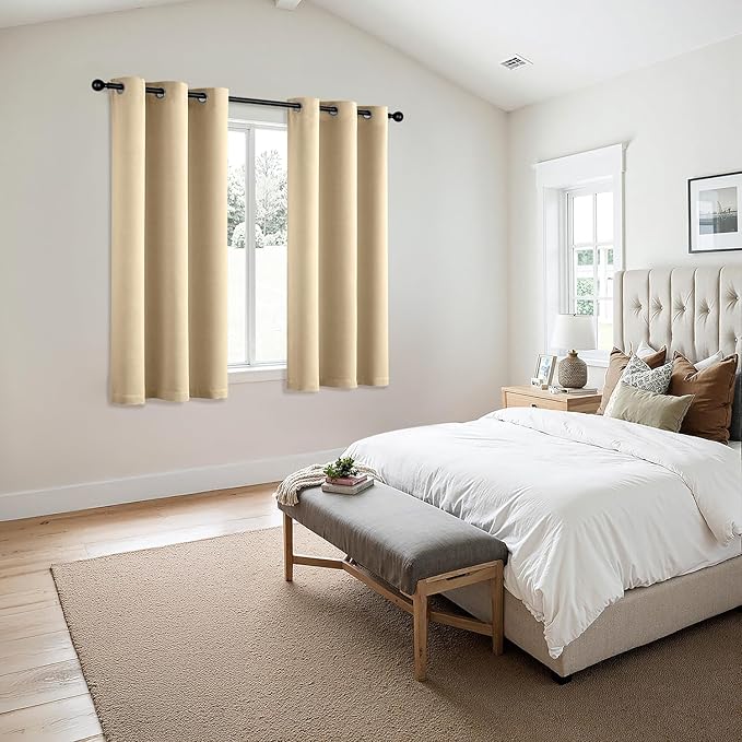 MIULEE Cream Beige Blackout Curtains - Thermal Insulated Bedroom Curtains Room Darkening Drapes for Living Room Kitchen Grommet Top Light Blocking Window Treatment, 40 x 45 Inches Long, 2 Panels