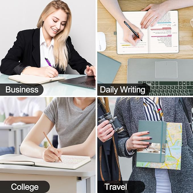 EMSHOI Lined Journal - 120gsm Thick Paper College Ruled Notebook with Sticky Notes, 256 Numbered Pages, A5 Hardcover Leather for Women & Men Work, School, Writing - (5.75”x8.38”) Blue