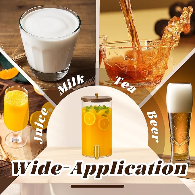 Glass Drink Dispenser,1.5 Gallon Beverage Dispenser with Stand,Lemonade Dispenser with Stainless Steel Faucet,Drink Dispensers for Parties, Bars and Home (Round Stand)