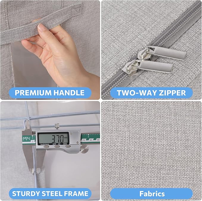 CYhom Clothes Storage Bins Box - Foldable Stackable Container Organizer Set with Clear Window & Carry Handles & Metal Frame - 2Pack Large Capacity for Bedding, Blankets, Books