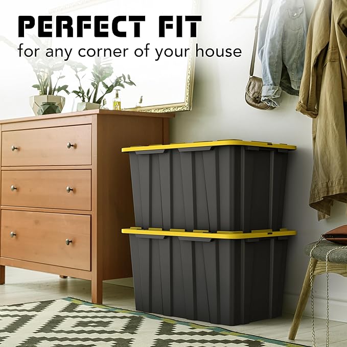 Lifetime Home 4 Pack of Large 17 Gallon Plastic Storage Bin Tote Organizing Container with Secure Latching Lids, Stackable, Extra Strength Clear with Built in Handle - Black and Yellow